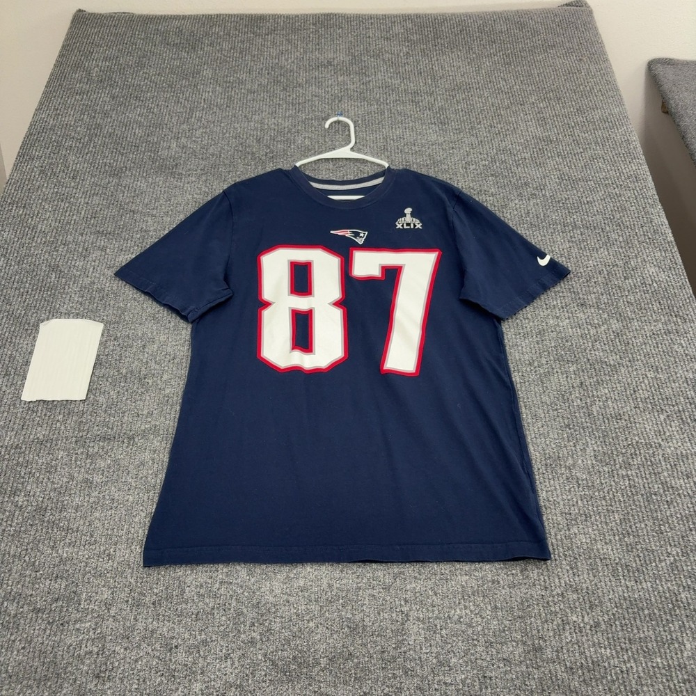 New England Patriots Nike T Shirt Mens L Blue Rob Gronkowski 87 Super Bowl XLIX